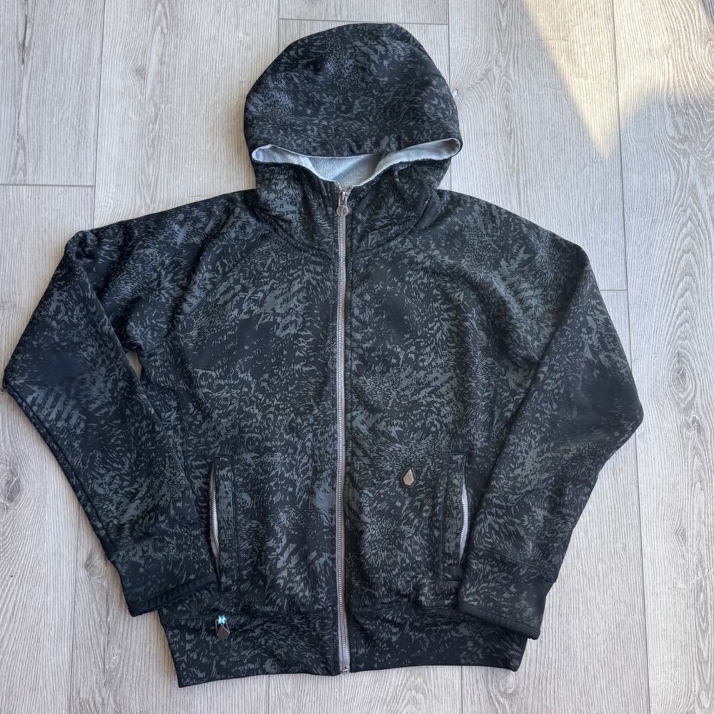 Volcom Sherpa Lined Hoodie Mens M Black Gray Wolfstripe Full Zip Skate Jacket